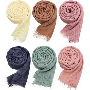 6 Pack Women Cotton Shawl Scarf Crinkle Wrap Hijab Head Scarf Lightweight